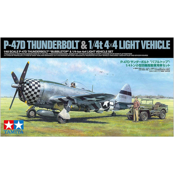 Tamiya 25214 P-47D Thunderbolt Bubbletop & 1/4t 4x4 Vehicle 1:48 Model Kit