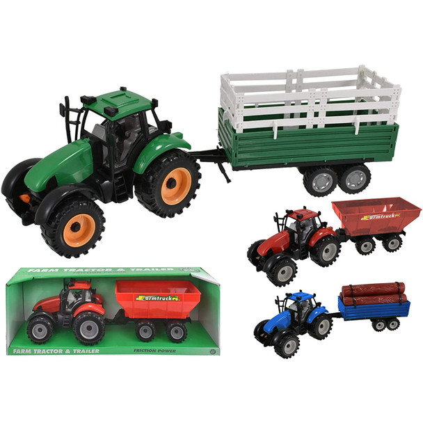 Plastic Friction Farm Tractor with Trailer (One Supplied)