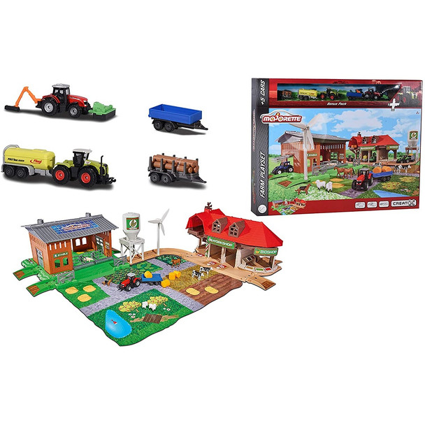 Majorette Creatix Big Farm + 5 Vehicles - 1:64 Scale