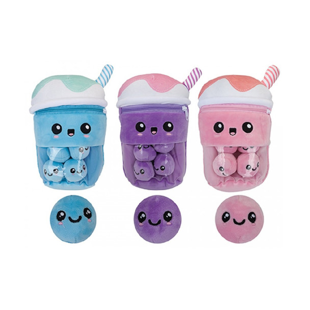 25Cm Boba Tea With Mini Bubble Plushes In Zipped Pouch Assorted Colour