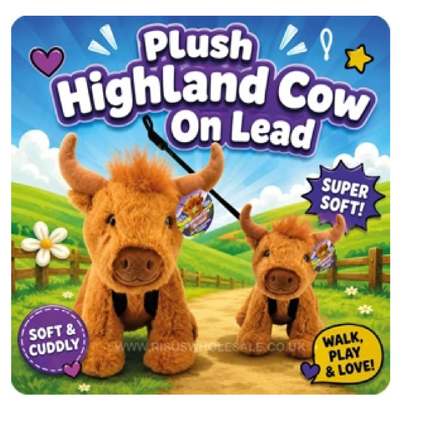 Kandy Toys Highland Cow On Lead Plush Toy