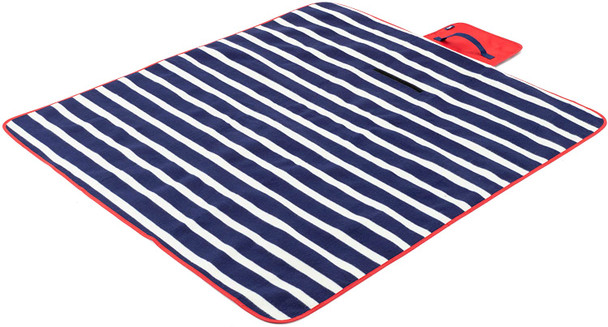 Yello Fleece Outdoor Picnic Rug - Blue Stripe