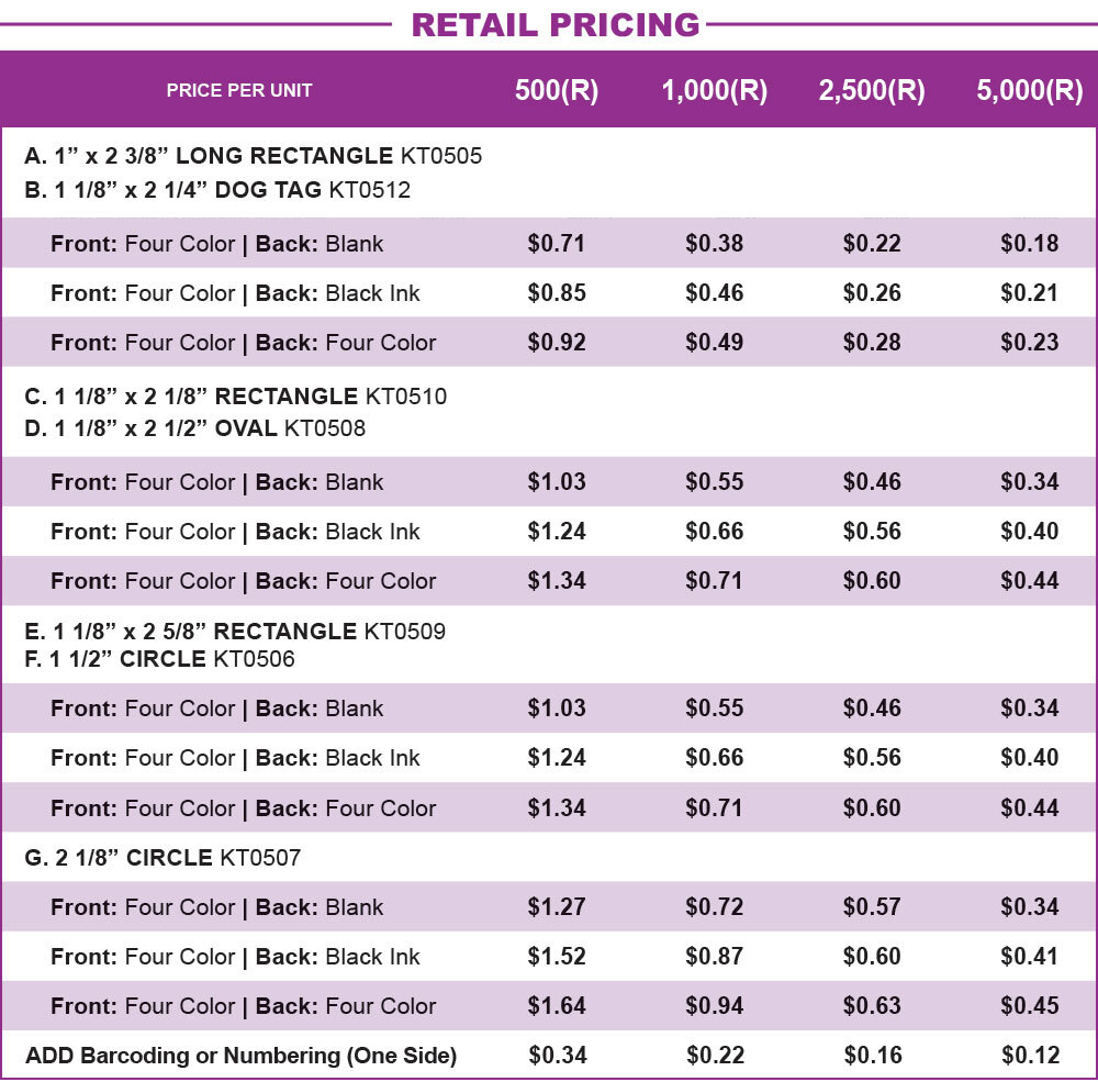 Key Tag Pricing