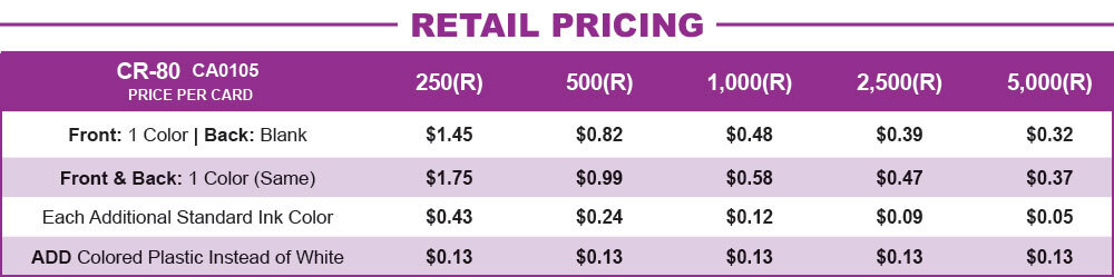 Spot Color Plastic Card Pricing