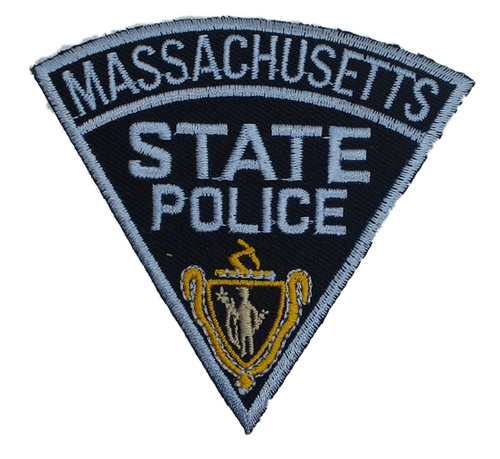 State: State Police Patch (cap size,current,triangular,blue cut edge) (MA)