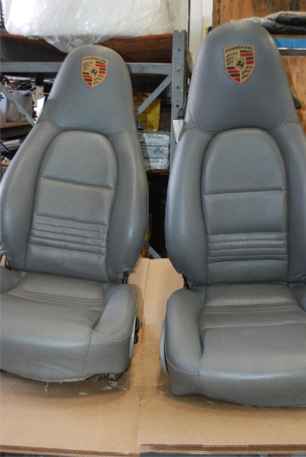 Porsche 996 986 Boxster Seat 6x6 Way Grey Perforated Leather Driver and Pass