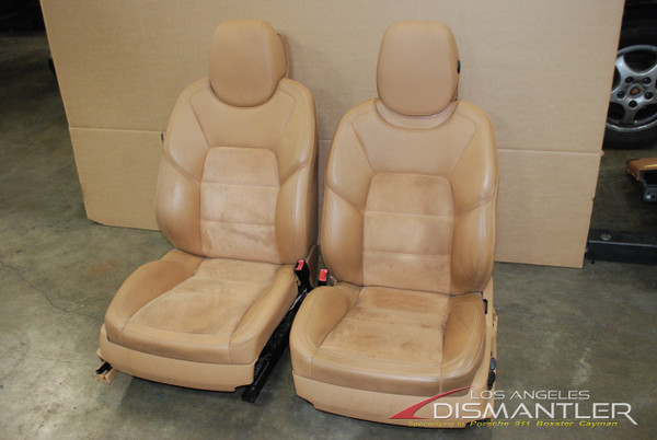 03-10 Porsche Cayenne GTS Front Left Right Seats Tan Leather w/ Rear LCD Screens