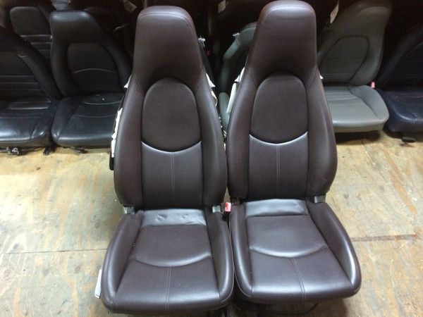 Pair 997/987 Perf Leather 2-way Porsche Seats Brown/Chocolate