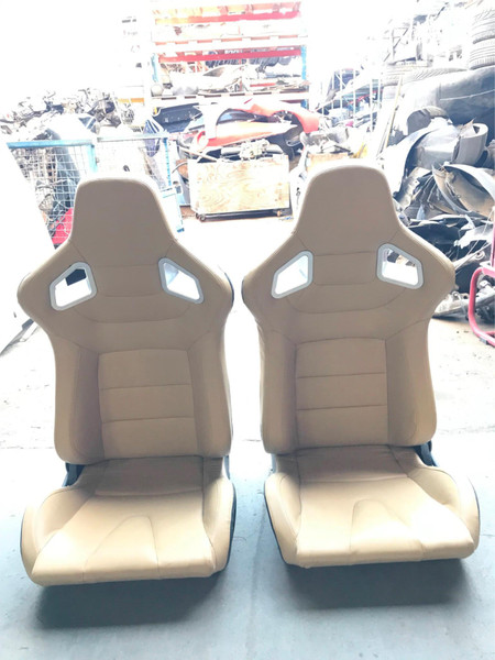 Leather Bucket Adjustable Racing Seats Tan Brown 2 PC Set