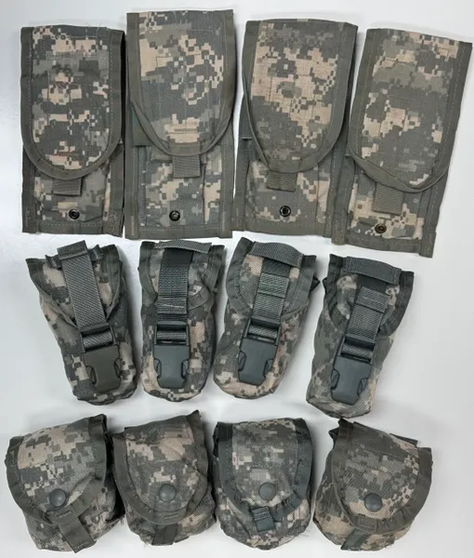 LOT OF 12 - USGI Army Variety ACU Pouches: 4 Mag, 4 Flashbang, 4 Grenade EUC