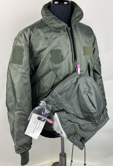 USGI Green Flyer's Jacket, Cold Weather Coat & Hood, Men's LARGE CWU45/P Aramid