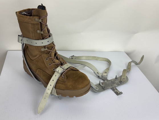 Crampon Boot Spikes British Military Tri-Service Chrome Leather Straps Set | EUC