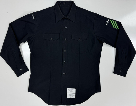 USGI USN CPO Men's Black Poly/Wool Long Sleeve Uniform Shirt Sz Large USED