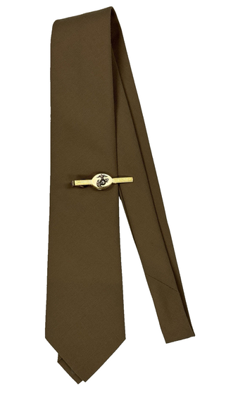 USMC Marine Corps Four-in-Hand Khaki Tie & 2-Tone Tie Clasp Set | New