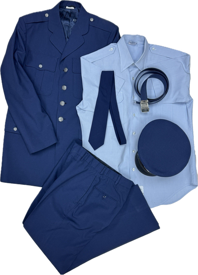 6PC Men's Air Force Blue Service Uniform: Jkt, Pants, Shirt, Belt, Tie, Hat USED