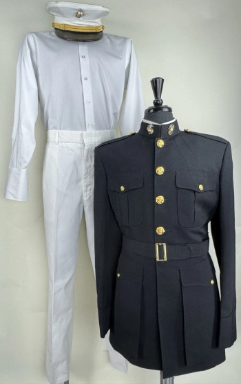 USMC Men's Officer Uniform Blue White Dress A/B Summer Set: Cap, Coat, Shirt, Pt