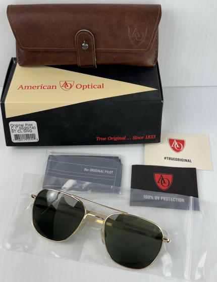 American Optical Original Aviator Pilot Sunglasses Unisex Gold 23K Frame 55-20