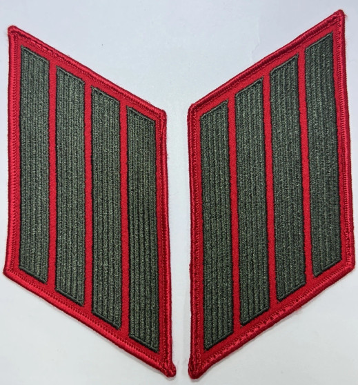 US Marine Corps Male Service Stripe - USMC 4-Stripes Green on Red, Pair, Patches