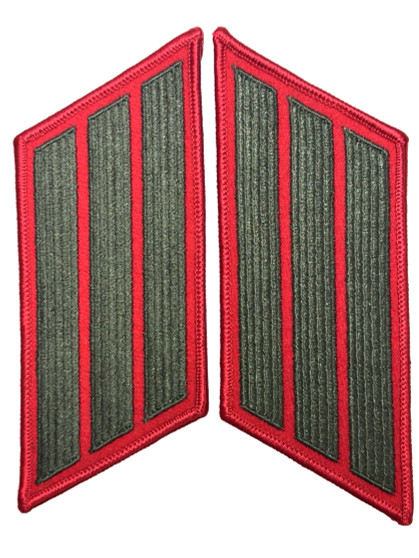 US Marine Corps Male Service Stripe - USMC 3-Stripes Green on Red, Pair, Patches