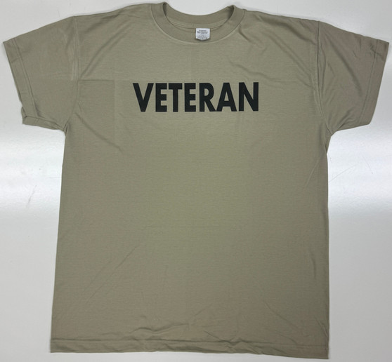 Veteran Tan PT T-Shirt w/Black "VETERAN" Letters Size Large  NEW