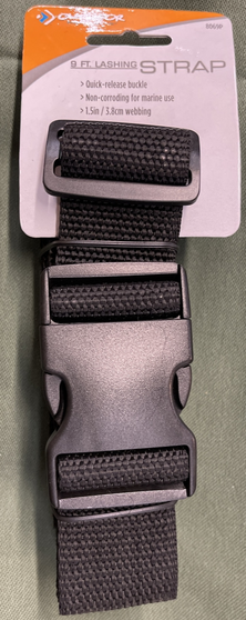 Multi-Use 9ft Lashing Strap with Quick-Release Buckle | Black | 8069P-008 - New