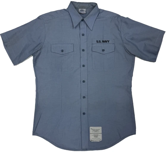 USGI US Navy Men's Chambray Utility Work Shirt Short Sleeve Blue USN Issued
