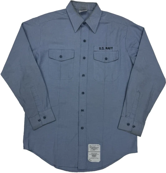 Vintage 1990's USGI US Navy Men's Chambray Utility Work Shirt Blue Military USN Issued