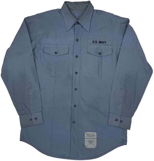 Vintage 1990's USGI US Navy Men's Chambray Utility Work Shirt Blue Military USN Issued