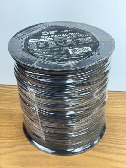 ARM 7 Strand 550 Cord | Black Paracord | 1000 FT Spool | 1000 feet NEW