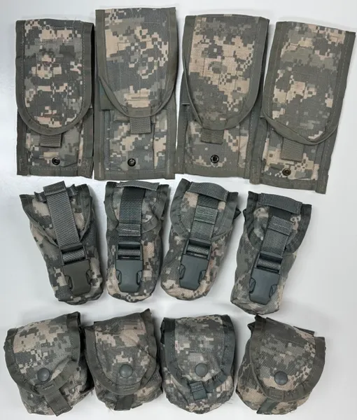 LOT OF 12 - USGI Army Variety ACU Pouches: 4 Mag, 4 Flashbang, 4 Grenade EUC