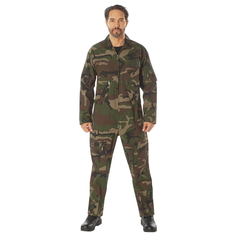 Woodland Camo Military-Style Flightsuit Coveralls