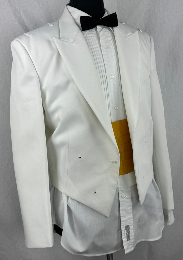USGI USN Officer Uniform: Men's Dress White Jacket, Shirt, Tie, Cummerbund, ETC