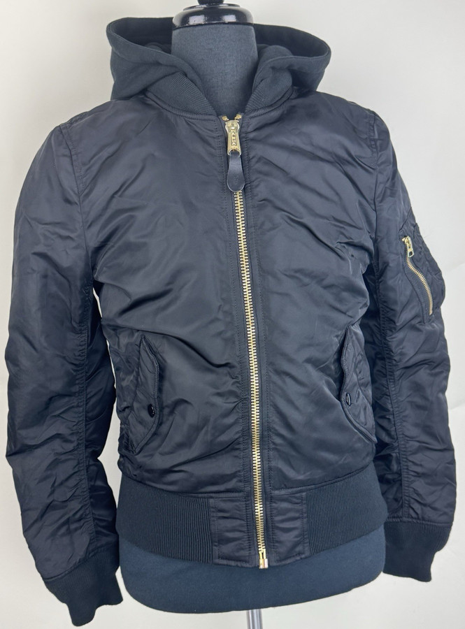 Alpha Industries Black MA-1 Bomber Jacket w/Removable Hood XS