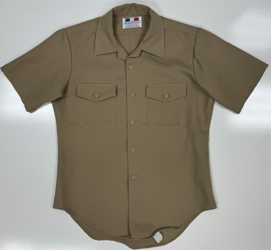 Men's US Navy Service Khaki Short Sleeve Uniform Shirt | Medium | EUC