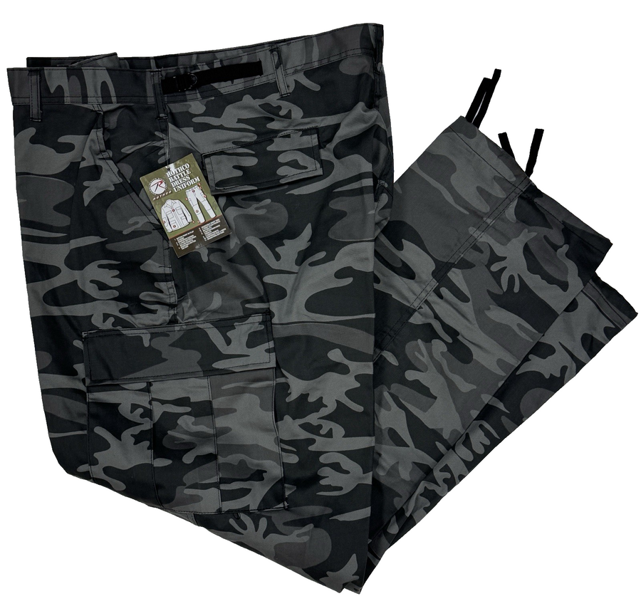Black Camo BDU Military Cargo Pants Men's 2XL-Reg - Rothco Camouflage Tactical