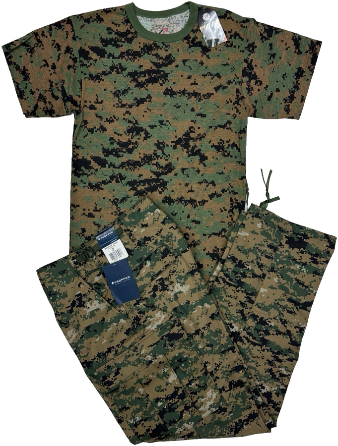2PC SET Woodland Digital BDU Military Cargo Pants & T-Shirt SET | Med Reg NWT