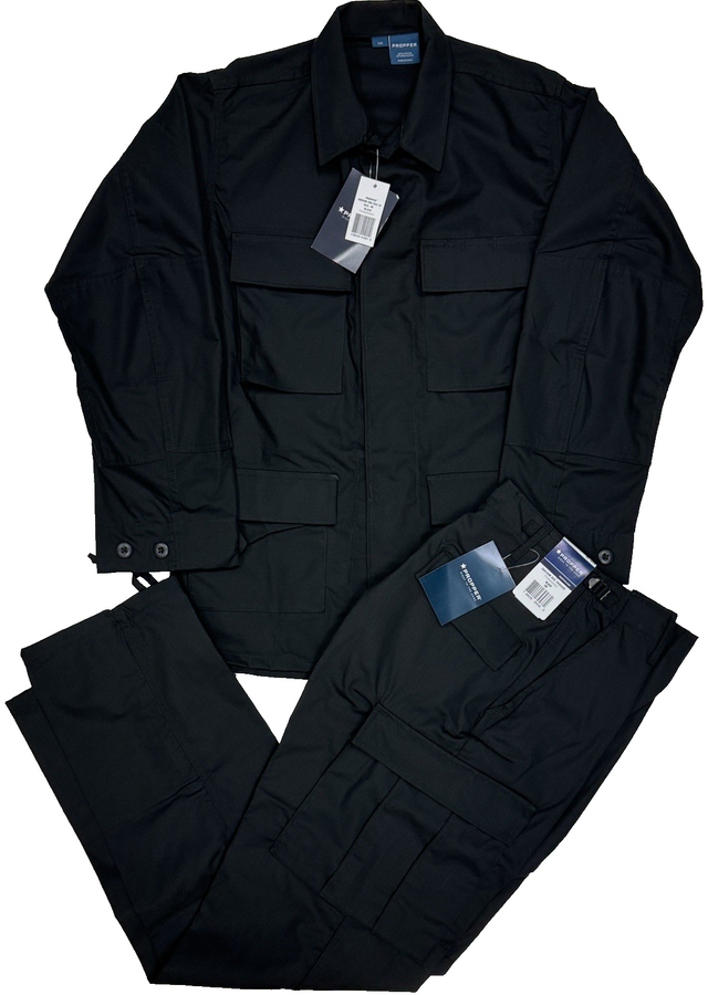Black BDU Tactical Military Uniform SHIRT & PANTS SET Sz Small Reg