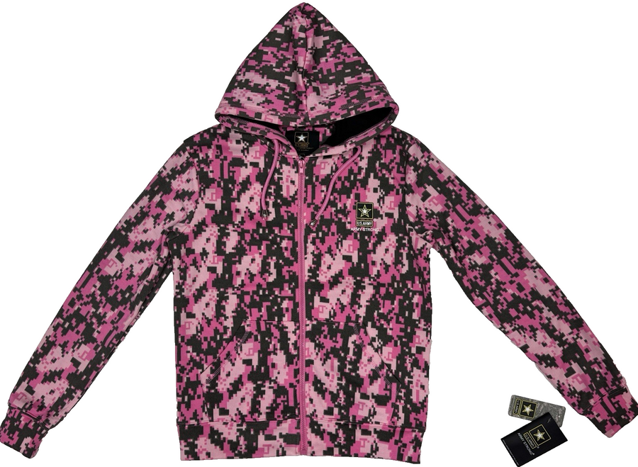 Women's Small US Army Pink Digital Camo w/Black Accents Full Zipper Hoodie NEW