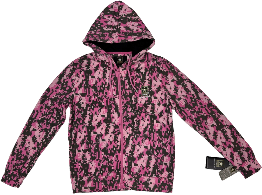 Women's Medium US Army Pink Digital Camo w/Black Accents Full Zipper Hoodie NEW