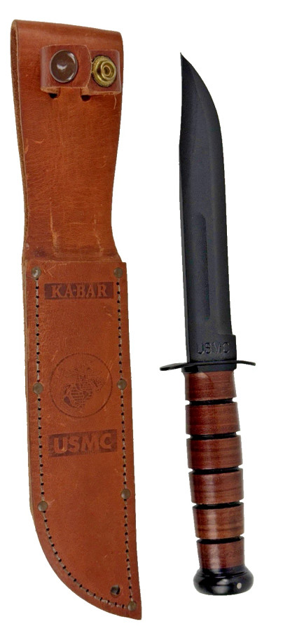 USMC KA-BAR Fighting/Utility Knife w/Leather Sheath Full Size KABAR NWOT