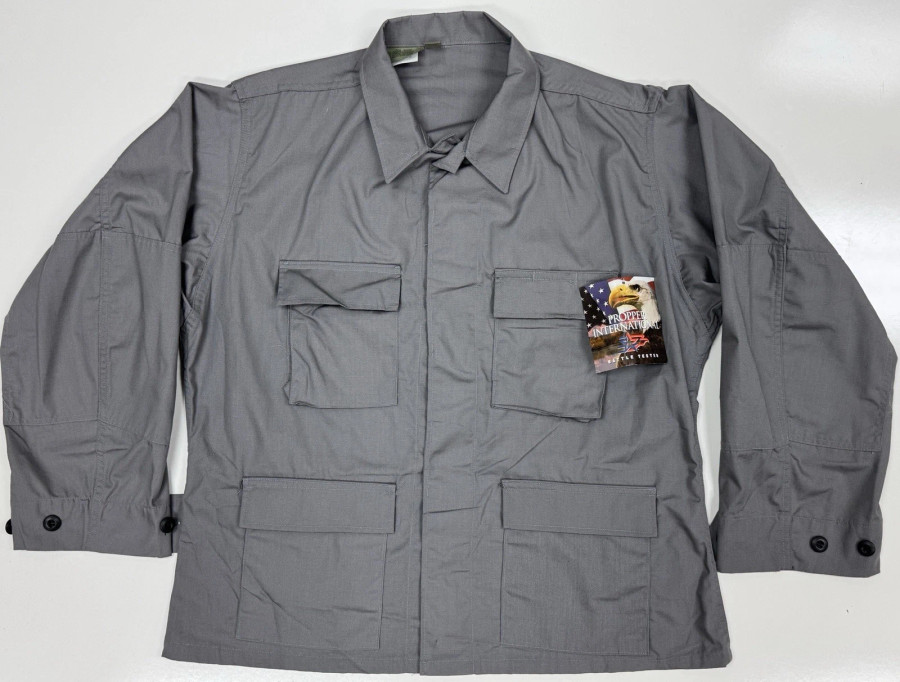 Men's Tactical Grey 4-Pocket BDU Shirt Combat Coat RipStop Large Short NOS