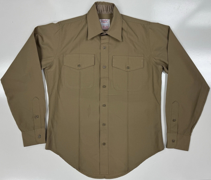 USGI Men's Creighton Khaki Long Sleeve Dress Shirt Size: 15.5x35 USED