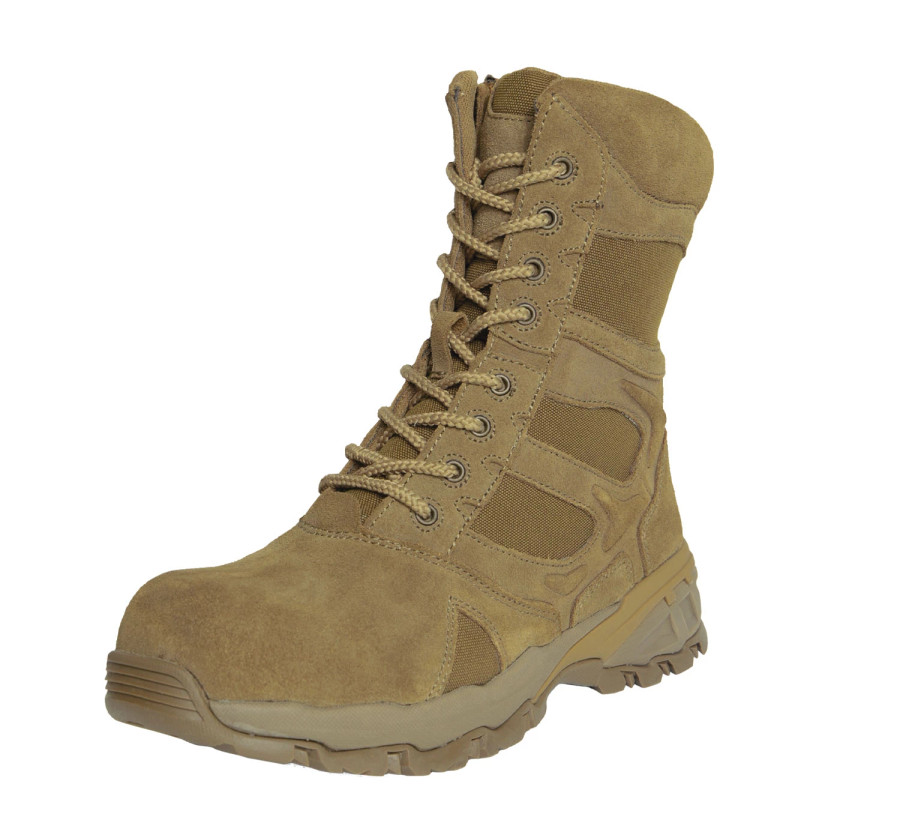 ROTHCO FORCED ENTRY COMPOSITE TOE AR 670-1 COYOTE BROWN SIDE ZIP TACTICAL BOOT - 8 INCH