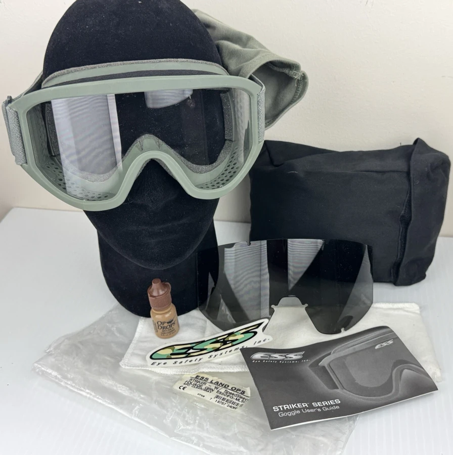 USGI Army ESS Land Ops Striker Goggles COMPLETE SET Foliage Green EUC