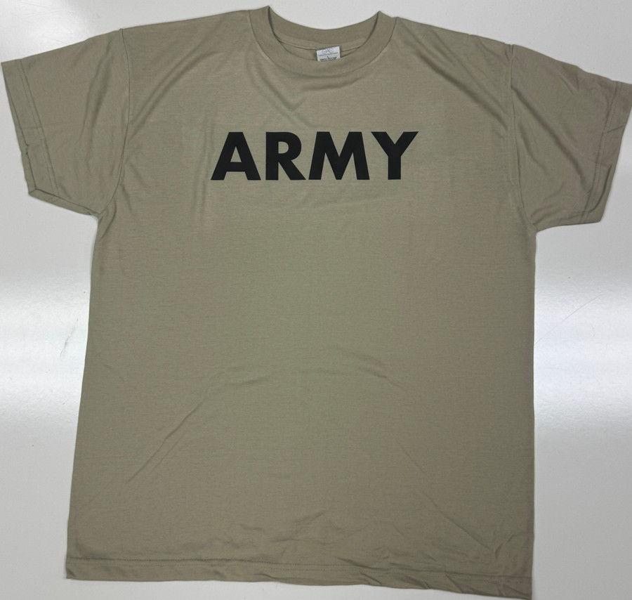 Army Tan PT T-Shirt w/Black "Army" Letters Size Large  NEW