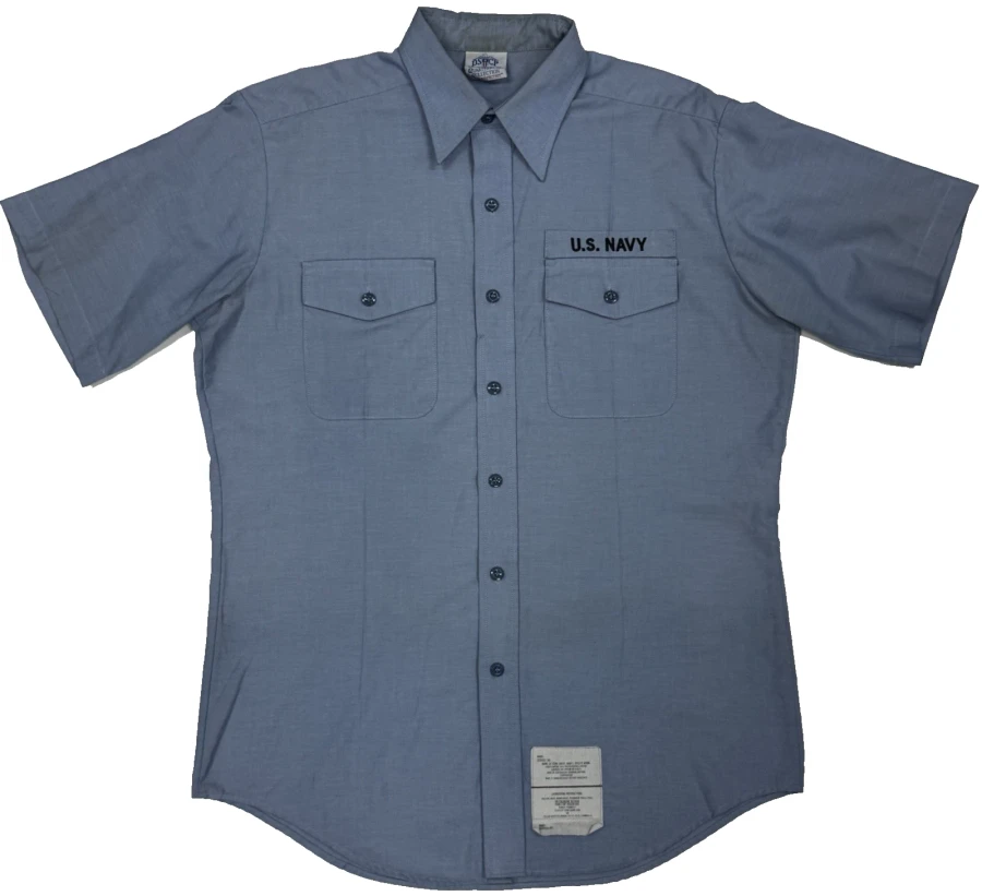 USGI US Navy Men's Chambray Utility Work Shirt Short Sleeve Blue USN Issued