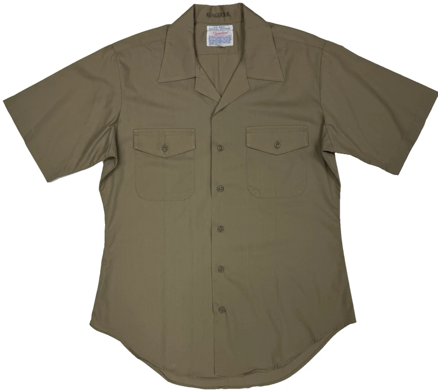 USGI Vintage US Navy Creighton Tan Short-Sleeve Button-Up Shirt Men's Size 16ML