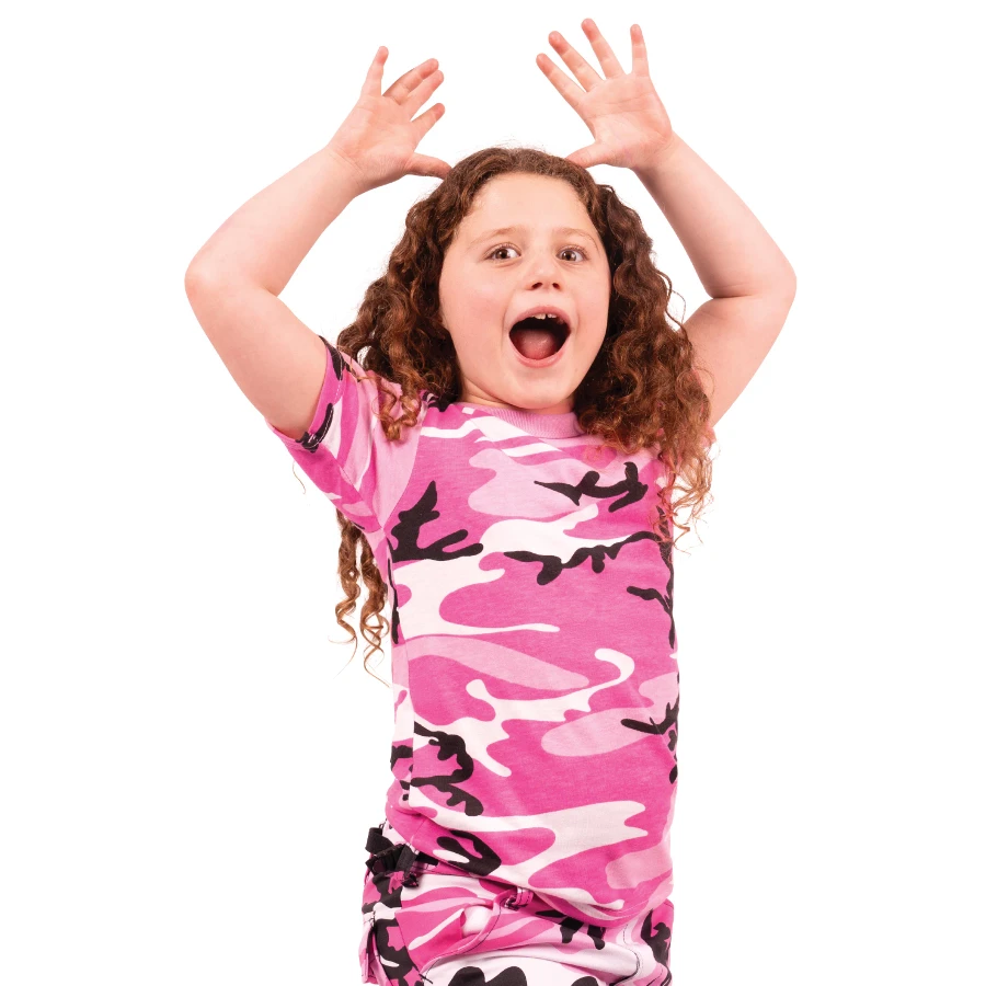 Kid's Pink Camo Short Sleeve Military T-Shirt | 6736