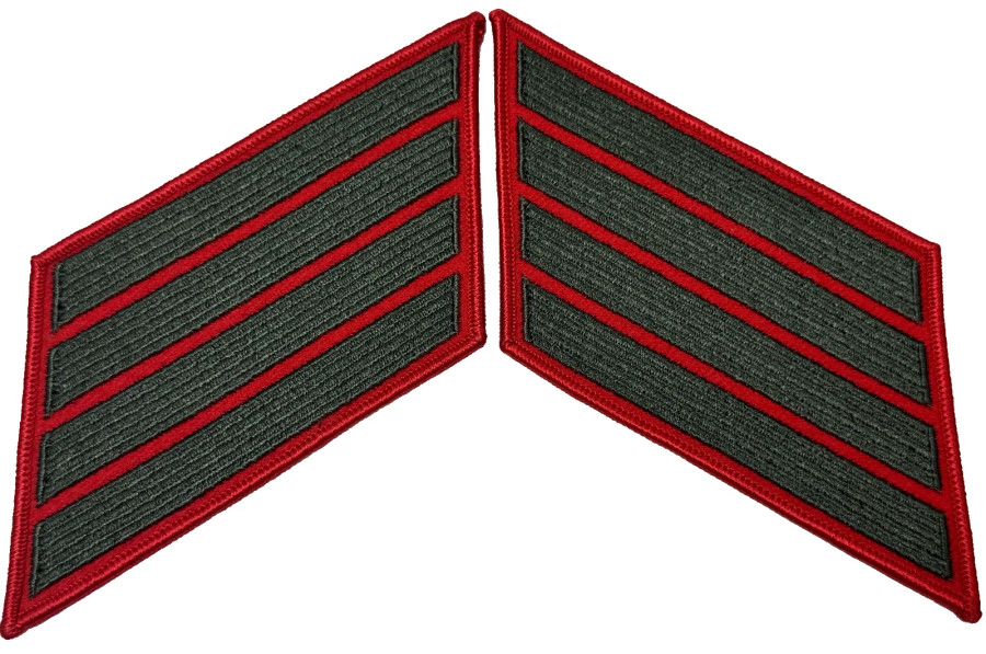US Marine Corps Male Service Stripe - USMC 4-Stripes Green on Red, Pair, Patches