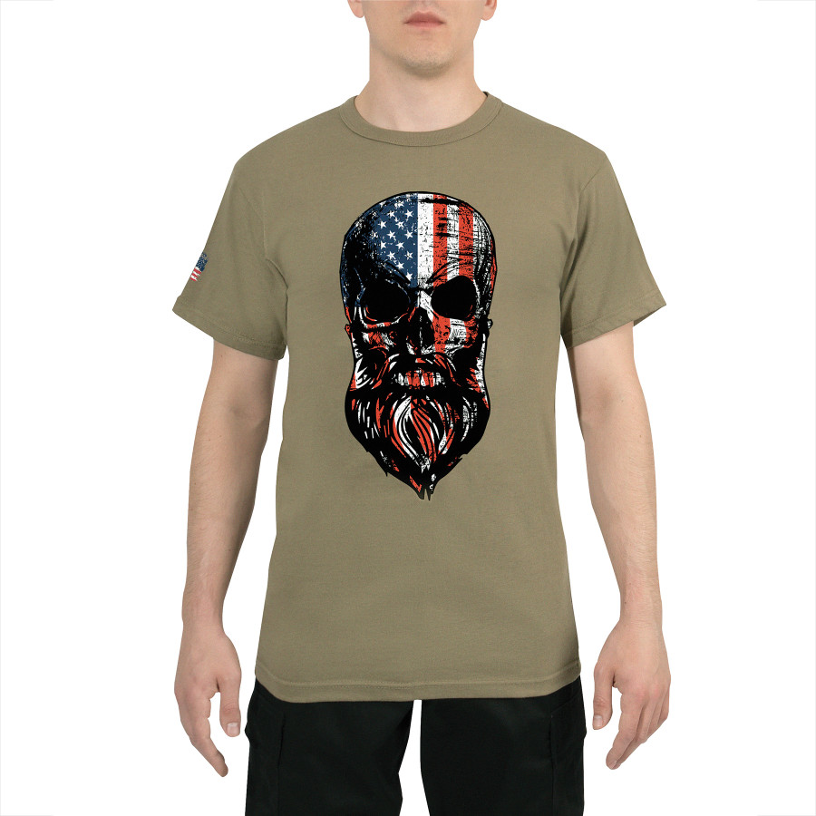 US Flag Bearded Skull T-Shirt - Coyote | 10822